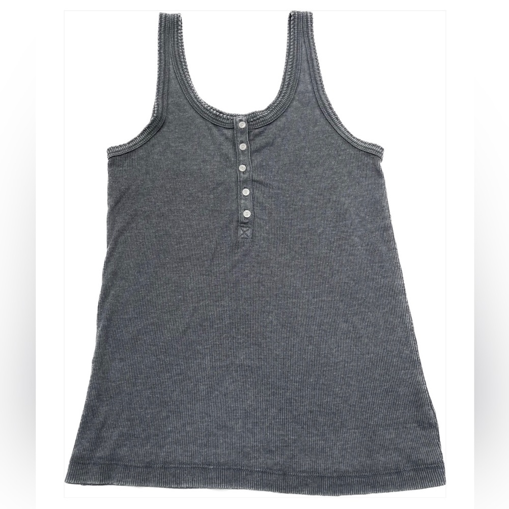 aerie Charcoal Gray Ribbed Henley Tank Top